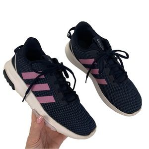 Adidas Racer 2.0 Sneakers Navy Blue Lilac Pink Stripes Women’s 7 / Youth 5.5